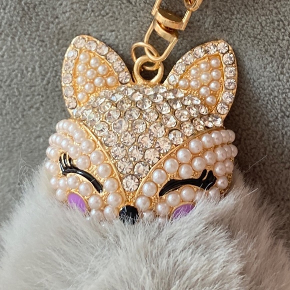 Adorable Furry Rhinestone Fox Keychain/Bag Charm NIB - Picture 4 of 6